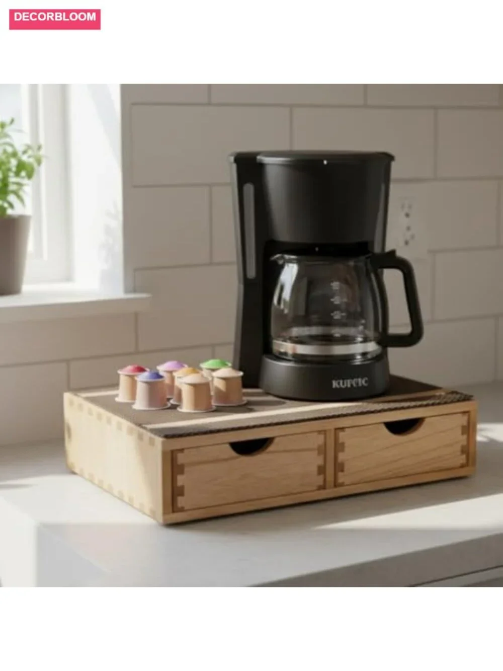 Wood Coffee Pod Storage Drawer Organizer with Placemat